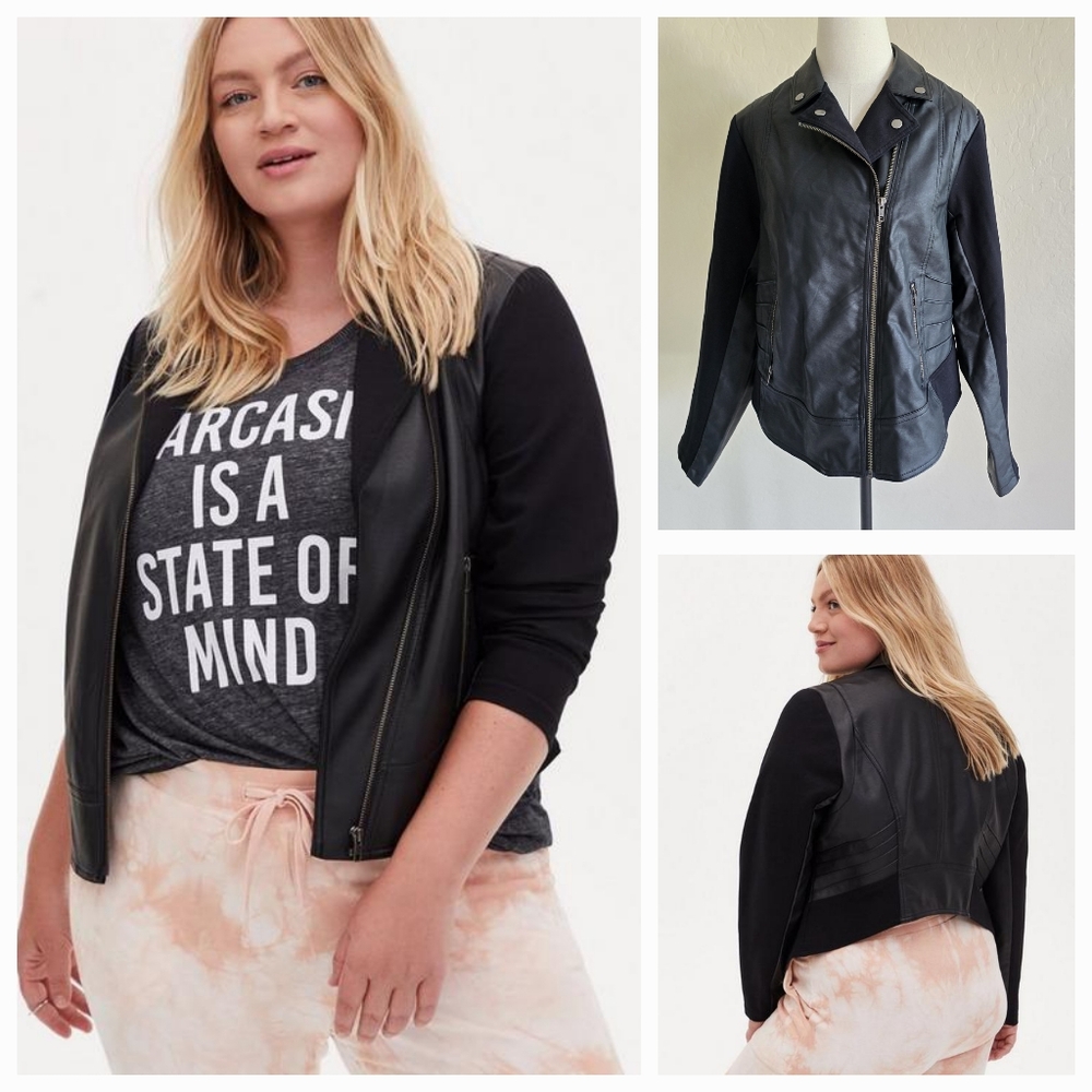 Torrid Black Faux Leather & Ponte Moto‎ Jacket Size 1